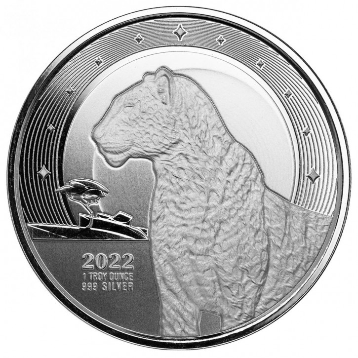 1 oz Silber Ghana African Leopard 2022 in Kapsel - Scottsdale Mint - max. 10.000 / Rückseite mit der Queen ( diff.besteuert nach §25a UStG )