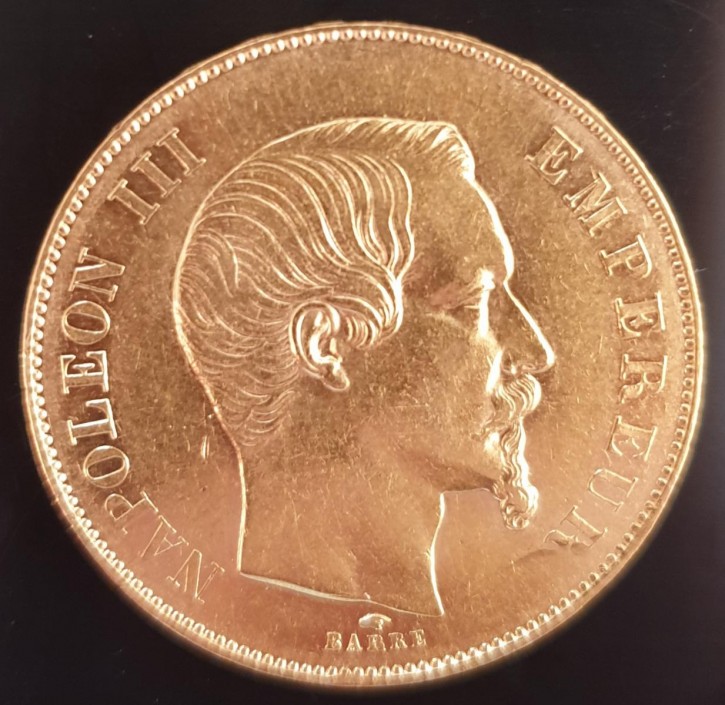 50 Francs Frankreich Napoleon III 1857 A ( 14,53 Gramm Gold fein )