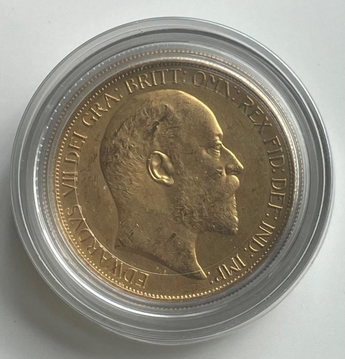 5 Pfund Sovereign EDWARD 1902 inkl. COA der heutigen Royal Mint " Collector Services " & Echtheitszertifikat / 35,80 Gramm Gold fein