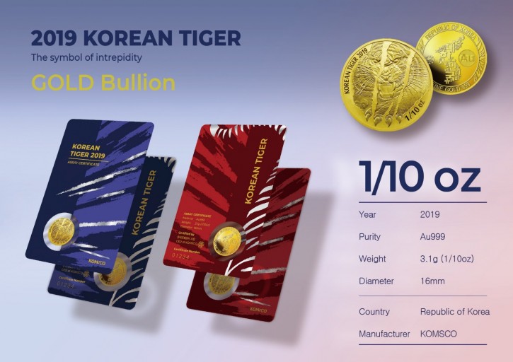 1/10 oz Gold Korea Tiger 2019 inkl.  RED Card ( Komsco ) - max. 1500