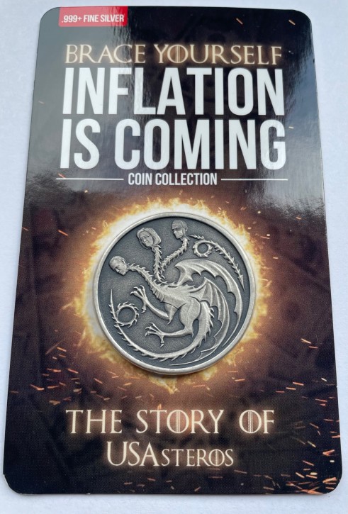 1 oz Silber Antique Finish Inflation is coming in Blister " Rearden Metals / Patroit Coins " - max 5.000 Stk ( inkl. gültiger gesetzl. Mwst )