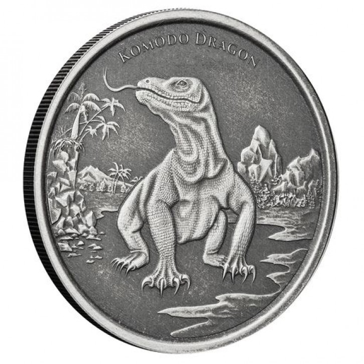 1 oz Silber ANTIQUE FINISH Scottsdale Mint Komodo Dragon / Waran inkl. Kapsel auf Scottsdale Sheets - max. 3.000