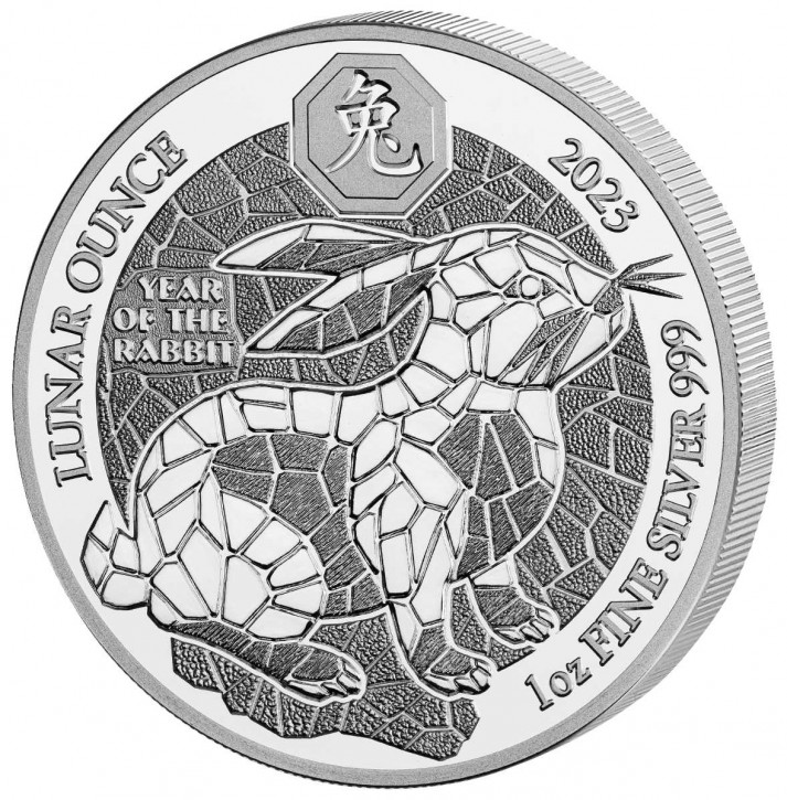 1 oz Silber Ruanda 2023 " Lunar PROOF Hase " in KAPSEL & COA