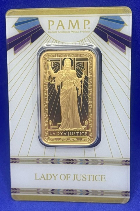 1 oz Goldbarren Pamp Suisse Lady of Justice im Blister
