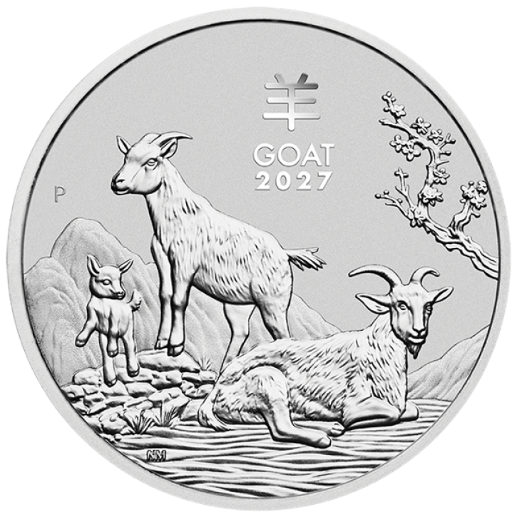2 oz Silber Perth Mint Lunar 2027 Ziege / Goat  in Kapsel inkl. Charles III Effigy
