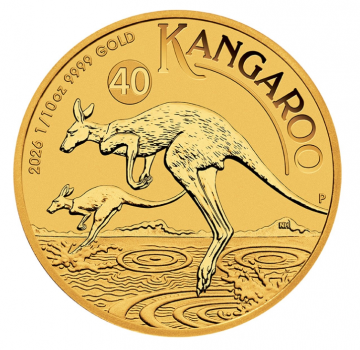 1/10 oz Gold Känguru 2026 in Kapsel ( 40 years Anniversary ) ( Charles III Effigy )
