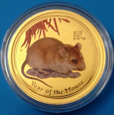 1 oz Gold Lunar II Maus 2008 coloriert / farbig Perth Mint Australia
