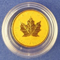 1/10 oz Gold Maple Leaf 2011 " 100 Jahre Anniversary " - in Ersatzkapsel / Rückseite mit Hairlines