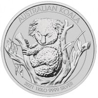 1 Kilogramm / 1000 Gramm Silber Australien Koala 2021 in Kapsel ( diff.besteuert nach §25a UStG )