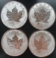 4 x 1 oz Silber Maple Leaf 2001, 2002, 2003, 2004 Privy Mark Schlange, Pferd, Schaf, Affe - ggf. leichte Oxidationen (diff. besteuert nach §25a UStG)