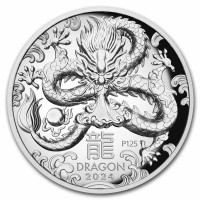 5 oz Silber High Relief Proof Australien Perth Mint Dragon / Drache in Kapsel und Box / COA 2024 - max. 388 Stk ( diff.besteuert nach §25a UStG )