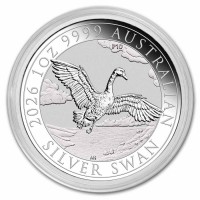 1 oz Silber Perth Mint ANNIVERSARY SWAN / SCHWAN 2026 in Original Kapsel inkl. Charles III Effigy auf der Rückseite
