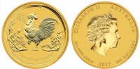 2 oz Gold Lunar II Hahn 2017 in Kapsel