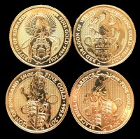 4 X 1/4 oz Gold Royal Mint / United Kingdom " Queen's Beast " - je 1 X Lion of England / Griffin / Dragon of Wales / Black Bull