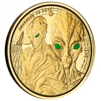 1 oz Gold Scottsdale Mint Ghana 2023 ALIEN Glow in the Dark UV Green Eyes 3te Ausgabe  / in Box & COA / max. 100 Mintage / Auflage