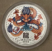 5 oz Silber Lunar COLOR Dragon / COLOR Drache 2024 in Kapsel  ( diff.besteuert nach §25a UStG )