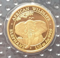1/10 oz Gold Somalia Elefant 2021 in Folie