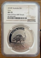 1 oz Silber Perth Mint MS70 Emu 2018 in Slab - One of the First 600 ( diff.besteuert nach §25a UStG )