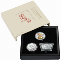 3er Satz Silber China Lunar Jahr des Hasen 2023 inkl. Box / COA - max. 200 Sets ( 2 X 10 Yuan & 1 X 5 Yuan )