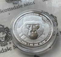 1 oz Silber Prooflike Kongo " Gorilla / Silberrücken 2016 zweite Ausgabe " in Kapsel ( diff.besteuert nach §25a UStG )