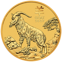 1/10 oz Gold Perth Mint Lunar 2027 Ziege / Goat in Original-Kapsel Australien / Australia aktuell mit Charles Effigy