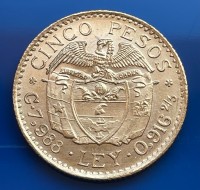 5 Peso Gold Kolumbien div. Jahre  ( 7,32 Gramm Gold fein )