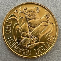 9.16 Gramm Gold fein ( 10 Gramm 916er Gold ) 200 Austral-Dollar Royal Australien Mint Koala Rückseite junge Queen Elisabeth II