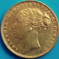 Sovereign - Victoria jung / Rückseite Wappen ( 7,32 Gramm Gold fein )