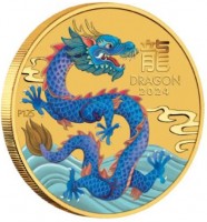 1/10 oz Gold Perth Mint " Lunar III BLUE Dragon / BLAUER Drache 2024 " in Kapsel