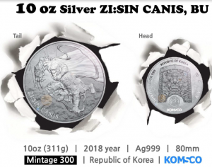 10 oz Silber Korea " Canis " in Kapsel  2018  - max Auflage 300