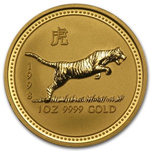 1 oz Gold Lunar Tiger 1998 in Kapsel