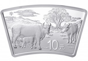 30 Gramm Silber China Lunar Ox Fan Shaped - 10 Yuan  ( diff.besteuert nach §25a UStG )