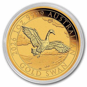 1 oz Gold Perth Mint ANNIVERSARY SWAN / SCHWAN 2026 in Original Kapsel inkl. Charles III Effigy auf der Rückseite