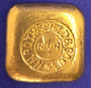 50 Gramm Gold Barren Rothschild - Bild  ( gegossen ) - Gegenstempel mit Gewicht und Feinheit