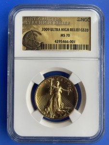 1 oz Gold MS70 NGC USA Ultra High Relief Double Eagle 2009 im Slab - Zertinummer ...- 001