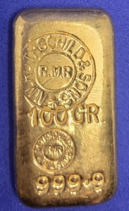 100 Gramm Gold Barren Rothschild ( gegossen ) - Montagu Gegenstempel - ( B )