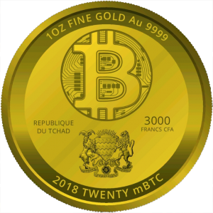 1 oz Gold Blue Dragon 2018 Scottsdale Mint für Hyperiongold Nominal 3000 CFA und 20mBitcoin im Original-Blister - max. 100 Auflage