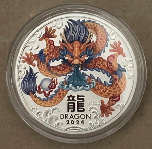5 oz Silber Lunar COLOR Dragon / COLOR Drache 2024 in Kapsel  ( diff.besteuert nach §25a UStG )