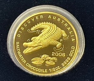 1/2 oz Gold Proof SALTWATER CROCODILE " Discover Australia " Perth Mint 2006 in Original Kapsel aus Proof Satz inkl. COA - max. 1000 Stück