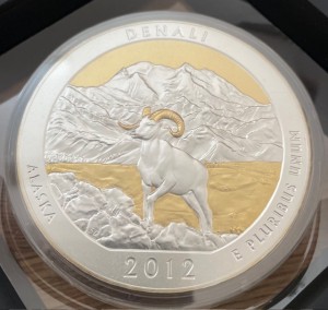 5 oz America the beautiful Alaska / Denali vergolded im Schweberahmen - ursprünglich UNC-Ausgabe ( diff-best. §25a UStG )