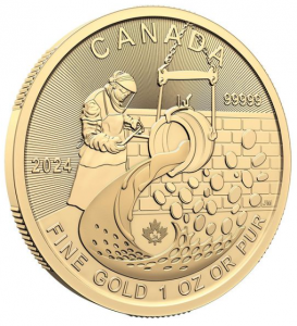 1 oz Gold 99999 Canada From Dore to Refined Gold Coin / Klondike Serie 2024 / inkl. Sicherheitsmerkmal und Charles Effigy ( 99999er Gold )