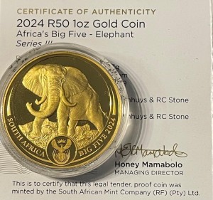 1 oz Proof Gold Big Five " Elefant " 2024 - entnommen aus einem Big Five Satz - inkl. COA