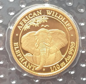1/10 oz Gold Somalia Elefant 2021 in Folie