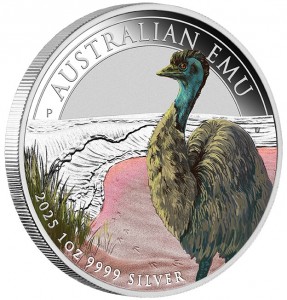 1 oz Silber Perth Mint Australien EMU 2025 colored / farbig in Box & COA / Zertifikat ( Auflage 2.500 gesamt - 1.500 ausserhalb von Australien )