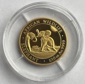 1/10 oz Gold Somalia Elefant 2024 in Kapsel