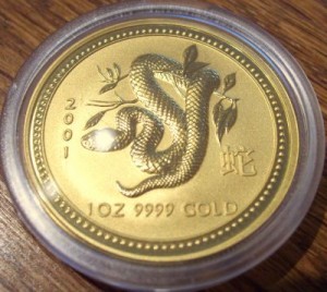 1 oz Gold Schlange 2001 in Kapsel