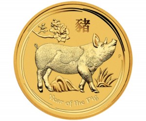 1 oz Gold Lunar II Schwein 2019 in Kapsel Perth Mint