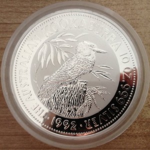 10 oz Silber Kookaburra 1992 in Kapsel  ( diff.besteuert nach §25a UStG )