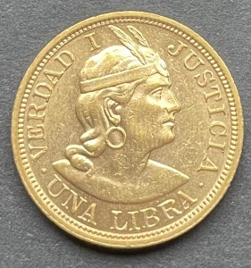 1 Libra Gold Peru 1916  ( 7.32 Gramm Gold fein )