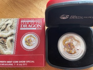 1 oz Silber Australien Perth Mint Dragon Color gelb  (Melbourne ANDA Special 7-8-7.2012 )